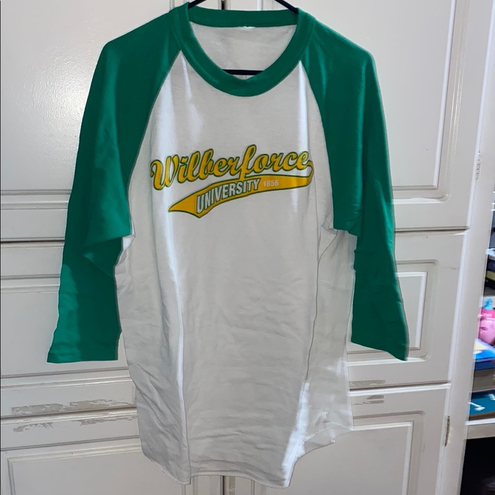 Wilberforce University Green and White Baseball Tee